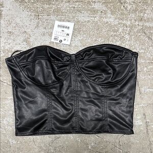 Zara Black Faux Leather Crop Top